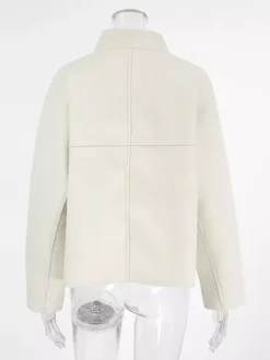 Stand Collar Women's Short Coat - Cream Oversized Fit Jacket - Minimalist Spring Street Casual Outfits 2026