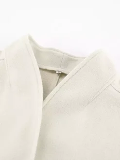 Stand Collar Women's Short Coat - Cream Oversized Fit Jacket - Minimalist Spring Street Casual Outfits 2026