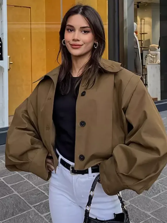 Stand Collar Cropped Jacket For Women 2026