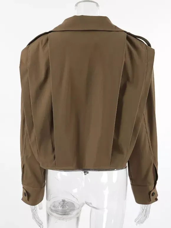 Stand Collar Cropped Jacket For Women 2026
