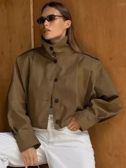 Stand Collar Cropped Jacket For Women 2026