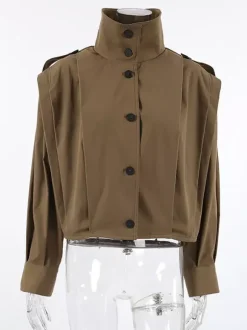 Stand Collar Cropped Jacket For Women 2026