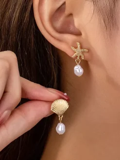 Starfish And Shell Shaped Ocean Style Earring For Women 2026