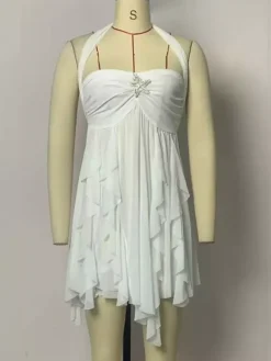 Starfish Halter Neck Mini Dress for Women - Fairycore Ruched Ruffle Hem Chiffon Flowy Party Dress - Summer Beach 2026