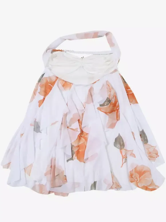 Starfish Halter Neck Mini Dress for Women - Fairycore Ruched Ruffle Hem Chiffon Flowy Party Dress - Summer Beach 2026