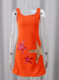 Starfish Sequin Mini Dress for Women - Sexy Sleeveless Scoop Neck Slim Fit Sheath Sundress - Summer Beach Resort 2026
