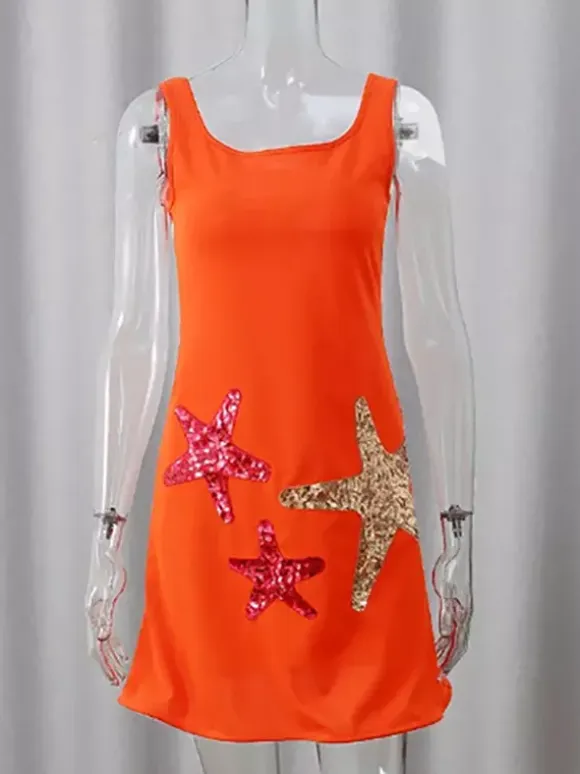 Starfish Sequin Mini Dress for Women - Sexy Sleeveless Scoop Neck Slim Fit Sheath Sundress - Summer Beach Resort 2026