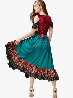 Starlight Gypsy Costumes Green Sexy Dress Floral Print Set Holidays Costumes