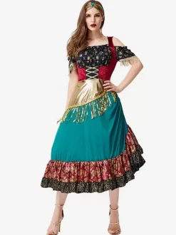 Starlight Gypsy Costumes Green Sexy Dress Floral Print Set Holidays Costumes