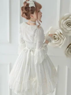 Steampunk Lolita Blouses Ruffles Bows Half Sleeves Blouse Lolita Top White Lolita Shirt