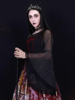 Steampunk Lolita Blouses Lolita Top Black Long Sleeves Lace Lolita Shirt
