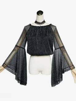 Steampunk Lolita Blouses Lolita Top Black Long Sleeves Lace Lolita Shirt