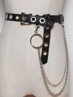 Steampunk Lolita Accessories Black Grommets Chains Sash PU Leather Miscellaneous