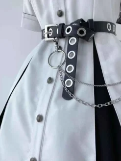 Steampunk Lolita Accessories Black Grommets Chains Sash PU Leather Miscellaneous