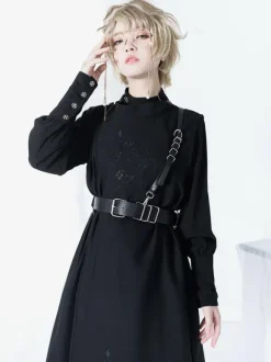 Steampunk Lolita Accessories Black Metal Details PU Leather Sash Miscellaneous