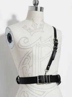 Steampunk Lolita Accessories Black Metal Details PU Leather Sash Miscellaneous