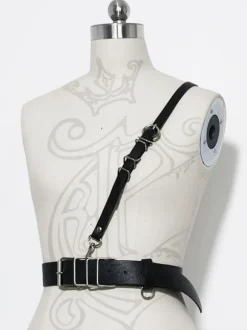 Steampunk Lolita Accessories Black Metal Details PU Leather Sash Miscellaneous
