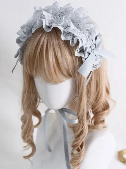 Steampunk Lolita Accessories Blue Gray Lace Bows Headwear Polyester Miscellaneous