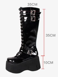 Steampunk Lolita Boots Black Square Toe PU Leather Lolita Footwear