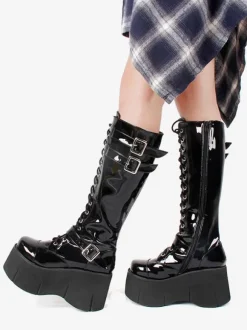 Steampunk Lolita Boots Black Square Toe PU Leather Lolita Footwear