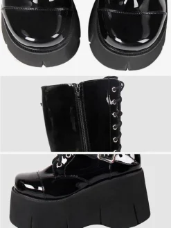 Steampunk Lolita Boots Black Square Toe PU Leather Lolita Footwear