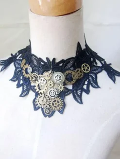 Steampunk Lolita Necklace Lace Metal Detail Two Tone Lolita Choker