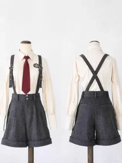 Steampunk Lolita Outfits Gray Sleeveless Pants College Uniform Vest Suit