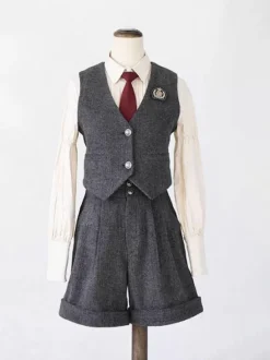 Steampunk Lolita Outfits Gray Sleeveless Pants College Uniform Vest Suit
