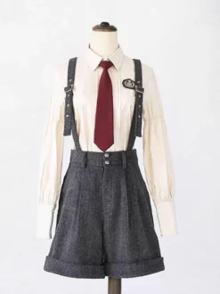 Steampunk Lolita Outfits Gray Sleeveless Pants College Uniform Vest Suit