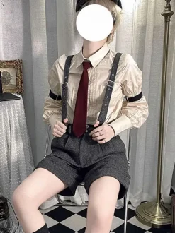 Steampunk Lolita Outfits Gray Sleeveless Pants College Uniform Vest Suit