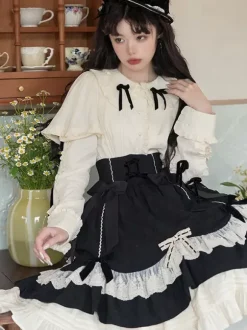 Steampunk Lolita SK Black Bows Lace Lolita Skirts