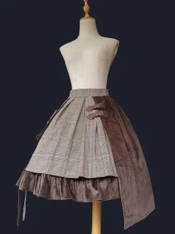 Steampunk Lolita SK 2-Piece Set Infanta Coffee Brown Metal Details Cotton Blend Velour Lolita Overskirt Outfits