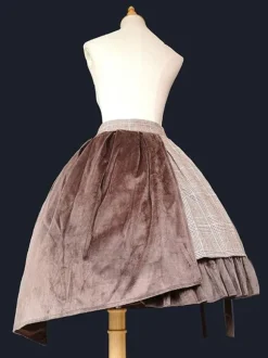 Steampunk Lolita SK 2-Piece Set Infanta Coffee Brown Metal Details Cotton Blend Velour Lolita Overskirt Outfits