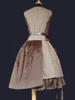 Steampunk Lolita SK 2-Piece Set Infanta Coffee Brown Metal Details Cotton Blend Velour Lolita Overskirt Outfits