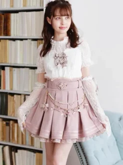 Steampunk Lolita SK White Grommets Pleated Lolita Skirts