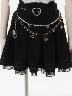 Steampunk Lolita SK White Grommets Pleated Lolita Skirts