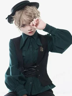 Steampunk Lolita Blouses Green Long Sleeves Lace Lolita Top Lolita Shirt