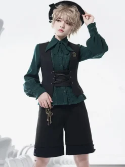 Steampunk Lolita Blouses Green Long Sleeves Lace Lolita Top Lolita Shirt