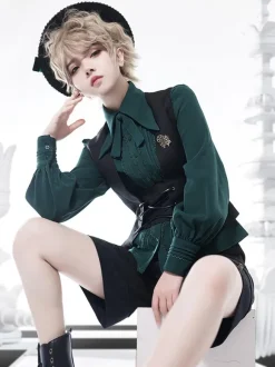 Steampunk Lolita Blouses Green Long Sleeves Lace Lolita Top Lolita Shirt