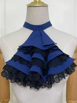 Steampunk Lolita Blouses Ruffles Lace Lolita Top Long Sleeves Blouse Blue Lolita Shirt