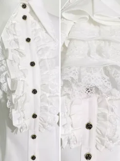 Steampunk Lolita Blouses Ruffles Lace Lolita Top Long Sleeves Blouse Blue Lolita Shirt