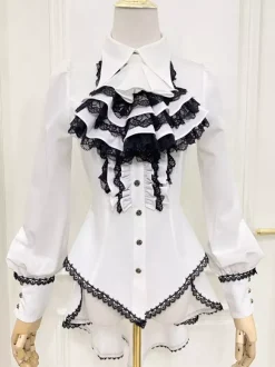 Steampunk Lolita Blouses Ruffles Lace Lolita Top Long Sleeves Blouse Blue Lolita Shirt