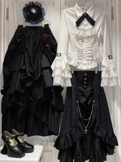 Steampunk Lolita Blouses Ruffles Lace Long Sleeves Lolita Top Blouse White Lolita Shirt
