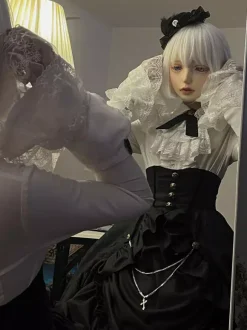 Steampunk Lolita Blouses Ruffles Lace Long Sleeves Lolita Top Blouse White Lolita Shirt