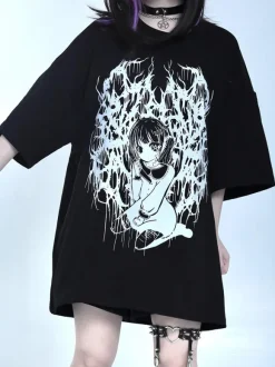 Steampunk Lolita Blouses Ruffles Lolita Top Short Sleeves Floral Print Black Lolita Shirt