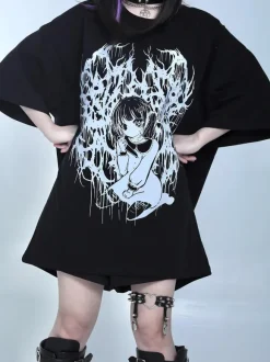 Steampunk Lolita Blouses Ruffles Lolita Top Short Sleeves Floral Print Black Lolita Shirt