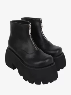 Steampunk Lolita Boots White Metal Details Metallic Round Toe PU Leather Lolita Footwear