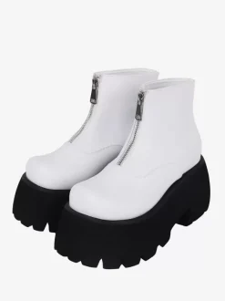 Steampunk Lolita Boots White Metal Details Metallic Round Toe PU Leather Lolita Footwear