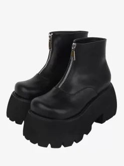 Steampunk Lolita Boots White Metal Details Metallic Round Toe PU Leather Lolita Footwear