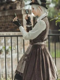 Steampunk Lolita Cardigan Ouji Style Cotton Blend Velour Metal Details Brown Lovely Lolita Overcoat